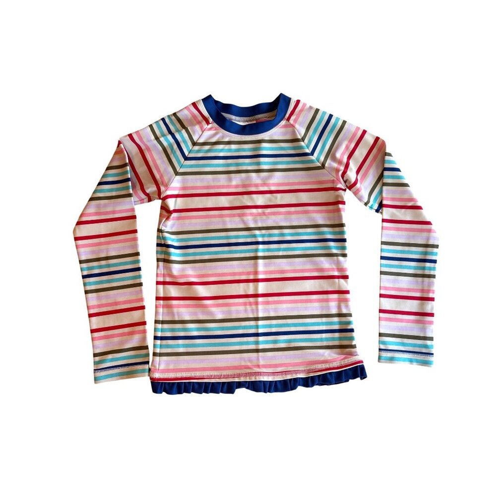 130/ 8 US Hanna Andersson Colorful Striped Swim Top Rash Guard